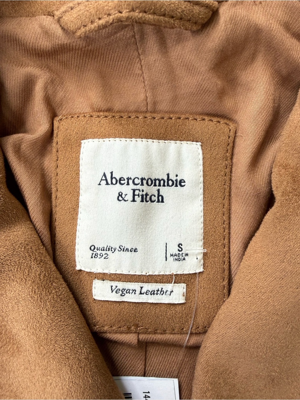 NWT Abercrombie & Fitch Faux Suede Moto Jacket Camel Vegan Leather Size Small - Picture 2 of 14
